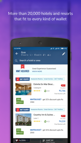 MakeMyTrip — hotel listings