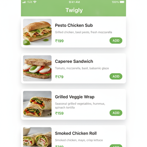 Twigly — menu